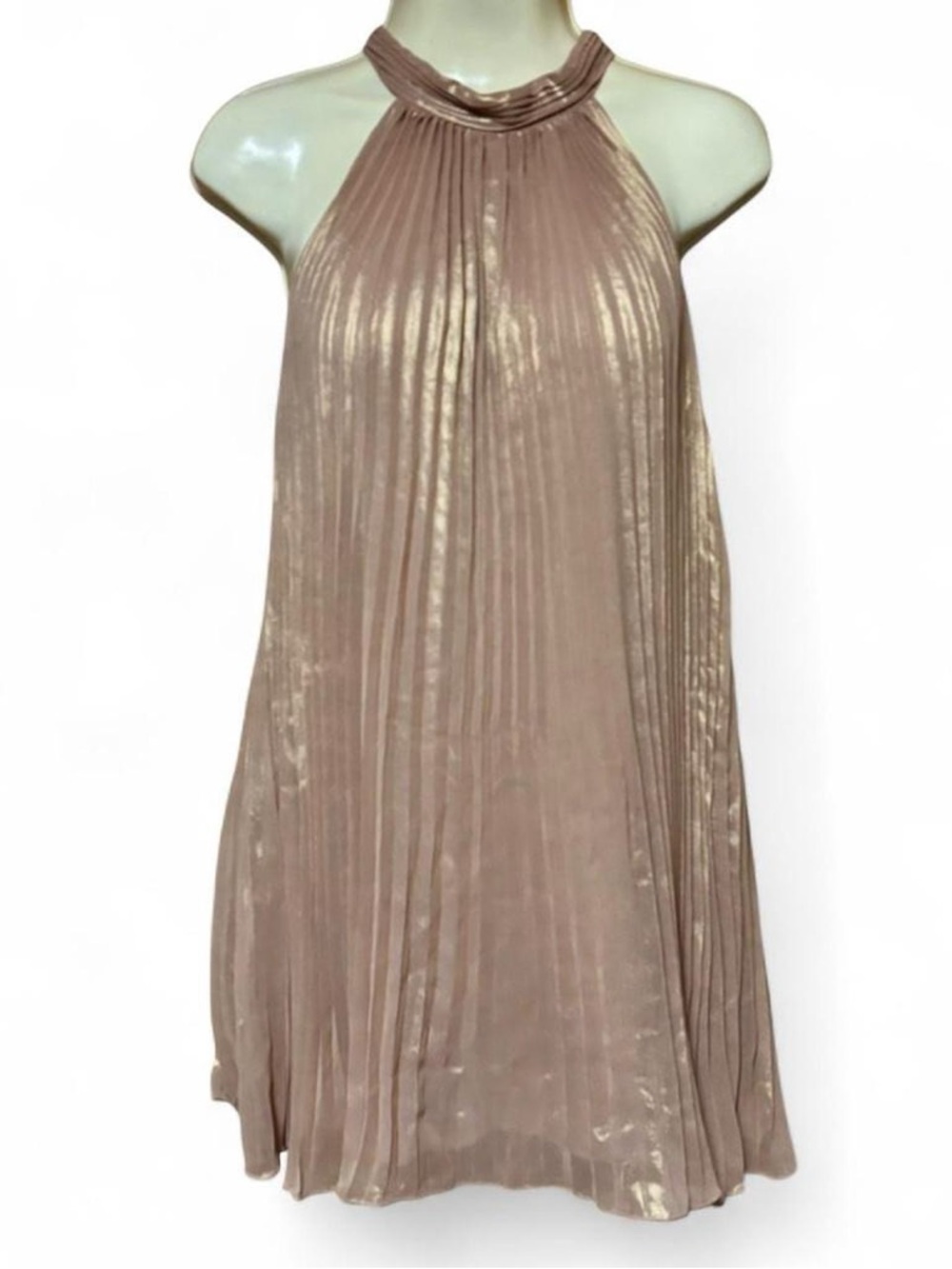 Worthington Champagne/Rose Gold Metallic Halter Top | Large